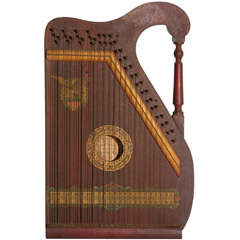 Fantastique harpe à main décorée à la peinture du 19e siècle avec bouclier d'aigle &