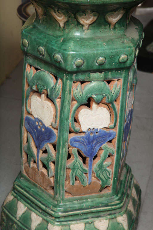 French Colonial Art Nouveau Style Garden Pedestal Made with Glazed Ceramic 3