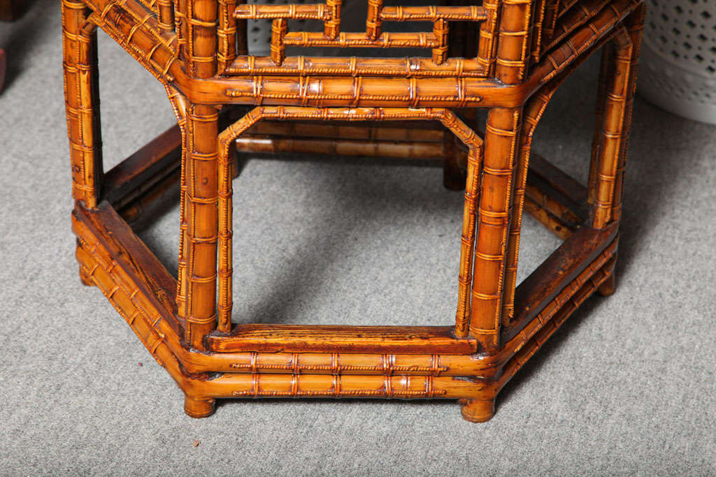 19th Century Chinese Hexagonal Bamboo and Black Lacquered Wood Side Table 1