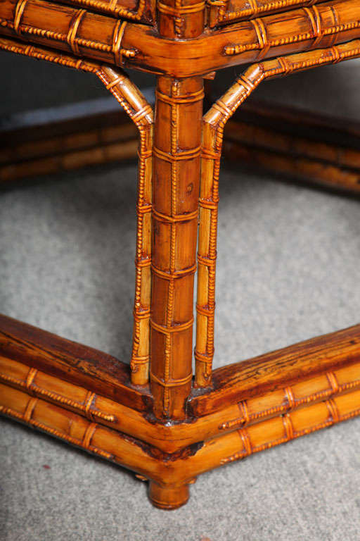 19th Century Chinese Hexagonal Bamboo and Black Lacquered Wood Side Table 3