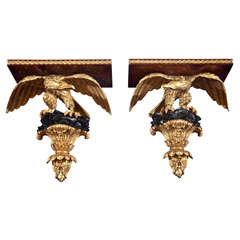 Pair  Carved  Wooden  Eagle  Wall Shelf  Brackets