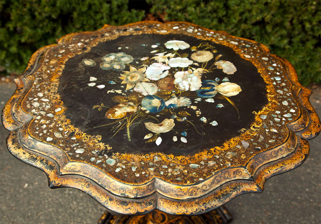 19th Century English  Victorian  Lacquered  Tilt Top  Table For Sale