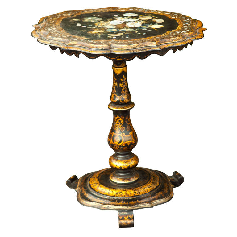 English  Victorian  Lacquered  Tilt Top  Table For Sale