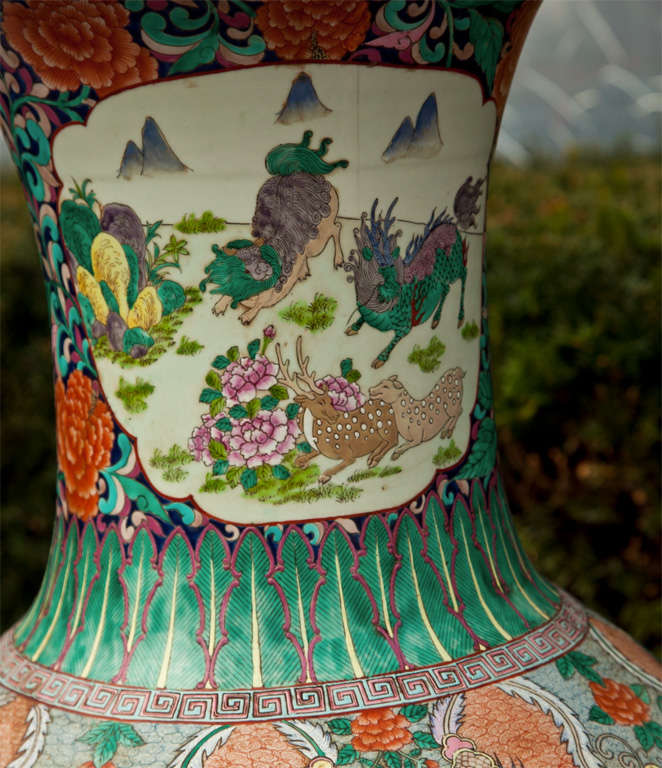Porcelain Large Early  19th Century  Chinese  Vase on Wood Stand For Sale