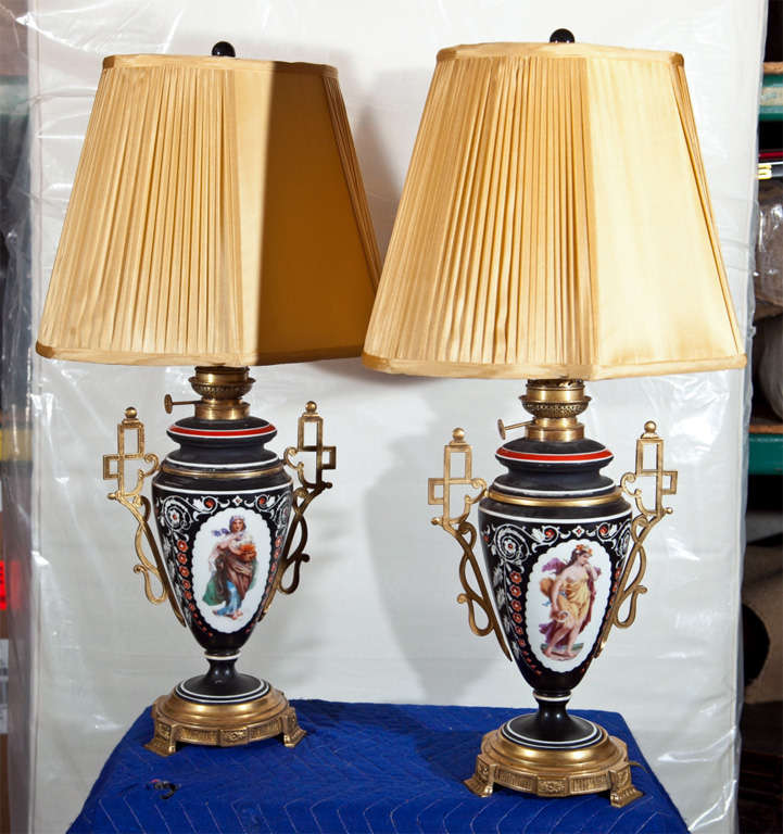 Pair of French "Old  Paris" Porcelain Lamps