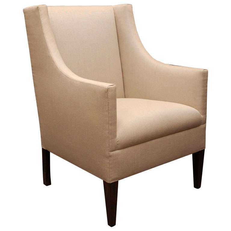 "Edward" by Lee Stanton Armchair Upholstered in Belgian Linen or Custom Fabric  For Sale