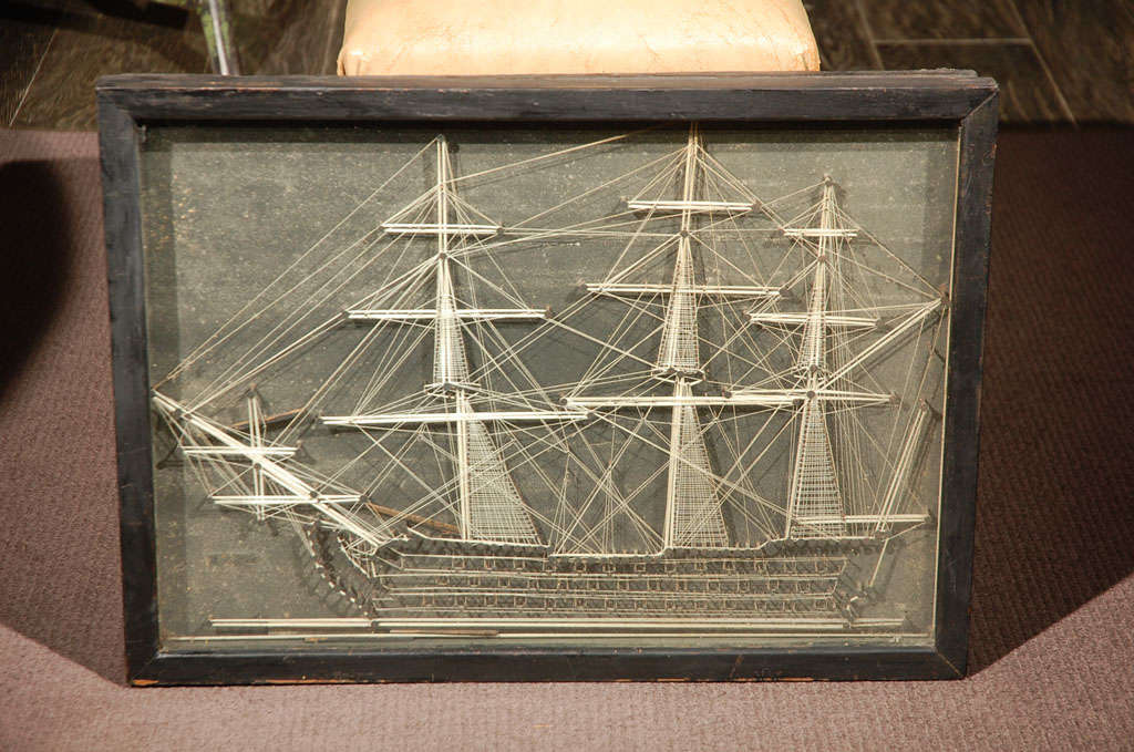 An English String Ship in Shadow Box Frame, Circa 1890-1900