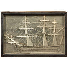 Antique An English String Ship in Shadow Box Frame, Circa 1890-1900