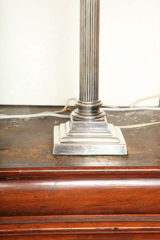 Pair of Silver Plated, Column-Form, Electrified Oil Lamps 2