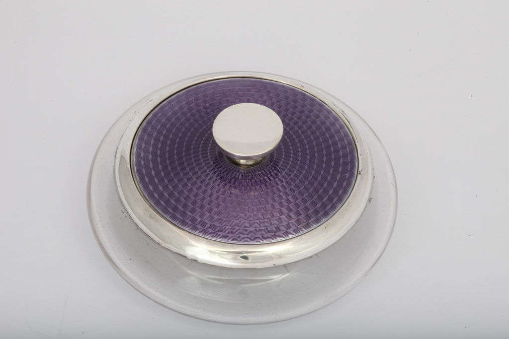 English Sterling Silver - Mounted Purple Enamel and Crystal Powder Jar