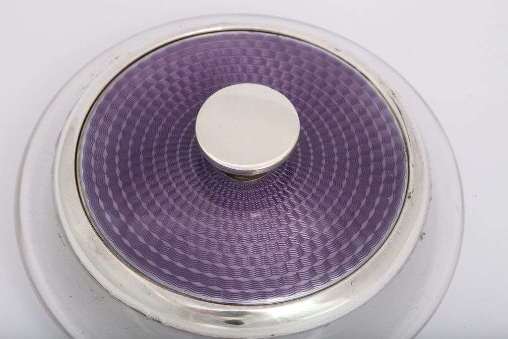 20th Century Sterling Silver - Mounted Purple Enamel and Crystal Powder Jar