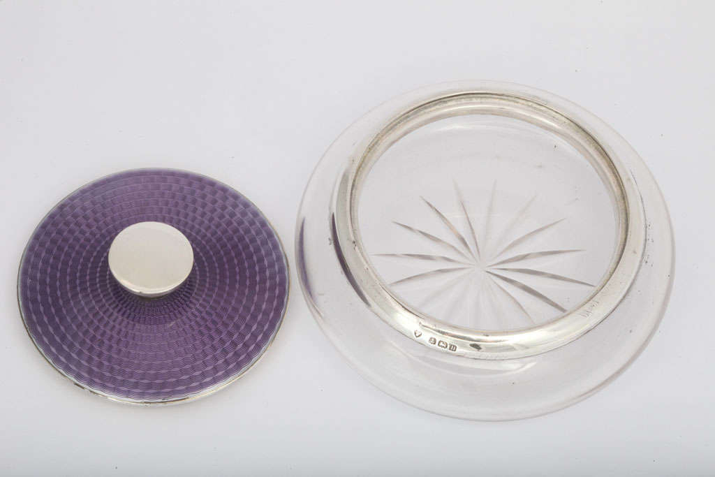 Sterling Silver - Mounted Purple Enamel and Crystal Powder Jar 3