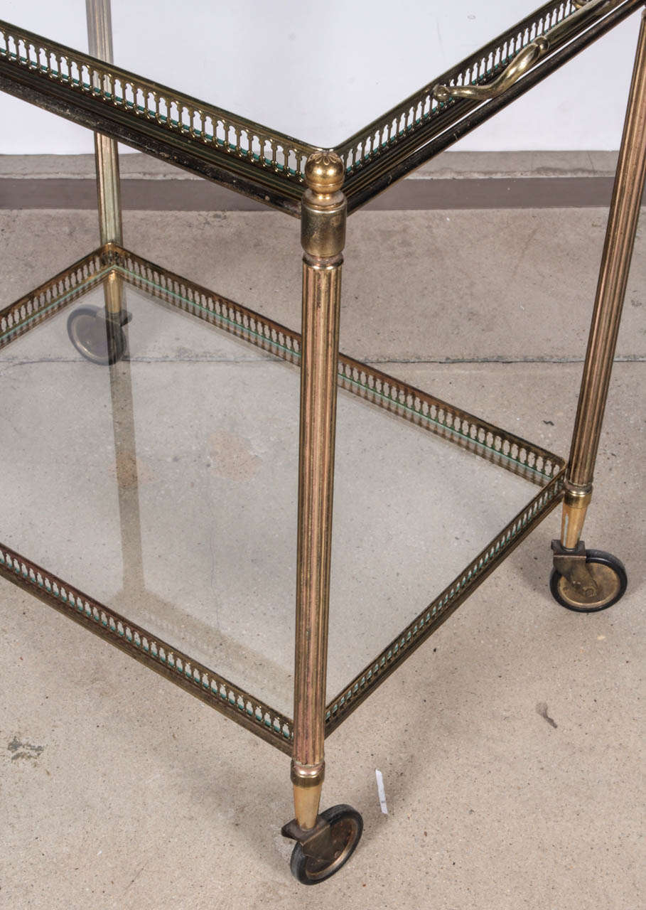 Mid-20th Century French Brass Bar Cart with Removable Tray