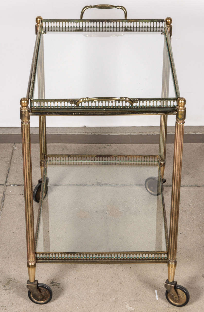 French Brass Bar Cart with Removable Tray 2