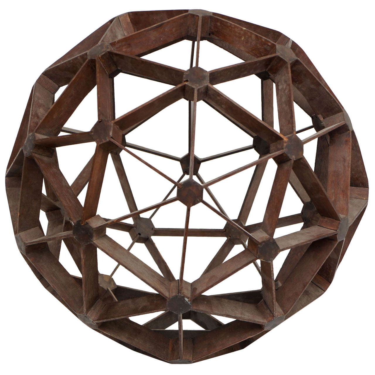 Hand Carved Mahogany Geodesic Sphere For Sale