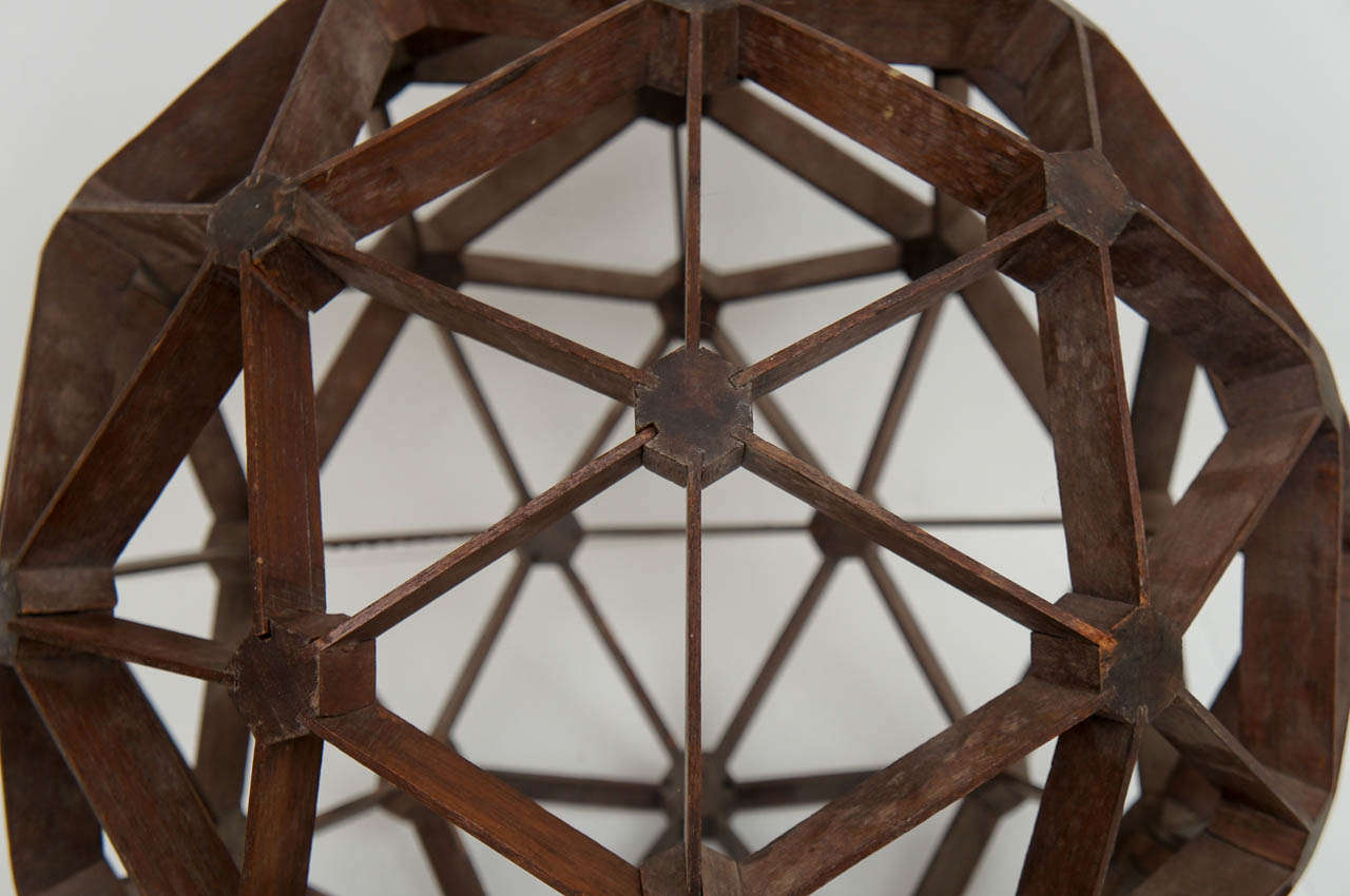 American Craftsman Hand Carved Mahogany Geodesic Sphere For Sale