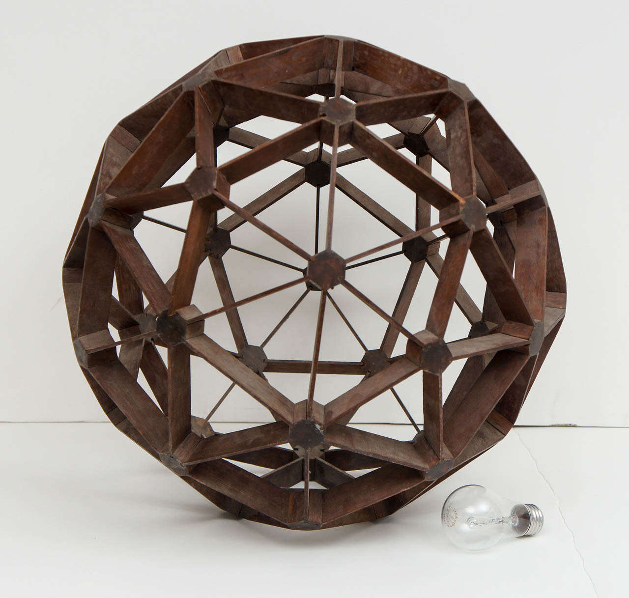 Hand Carved Mahogany Geodesic Sphere In Excellent Condition For Sale In Hudson, NY