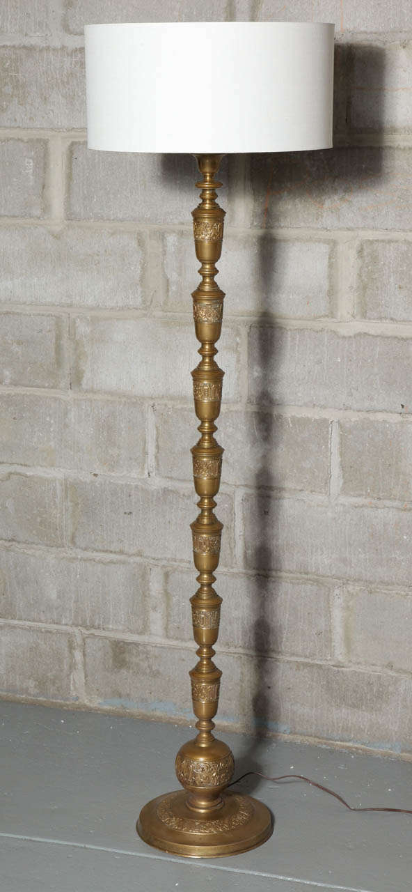 Beautiful turned mid century antique brass lamp is 56