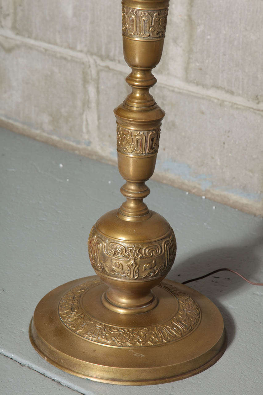 Mid-20th Century Embossed Antique Brass Floor Lamp