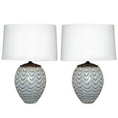 Pair of Overlay Design Murano Glass Table Lamps