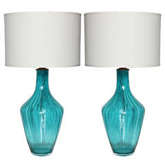 Pair of Turqoise Murano Glass Lamps