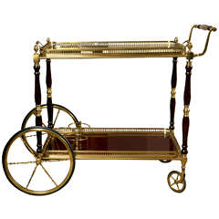 Vintage Maison Jansen Brass Tea Wagon Bar Cart
