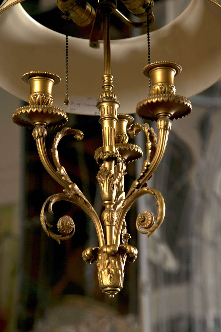 French Pair of Finely Chased Bronze Doré Louis XV Style Chandeliers Three Candelabras For Sale