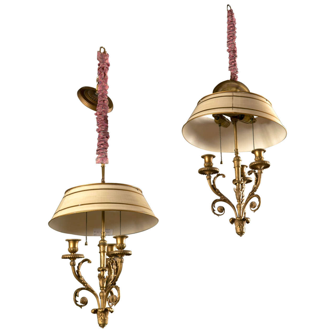 Pair of Finely Chased Bronze Doré Louis XV Style Chandeliers Three Candelabras For Sale