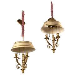 Pair of Finely Chased Bronze Doré Louis XV Style Chandeliers Three Candelabras