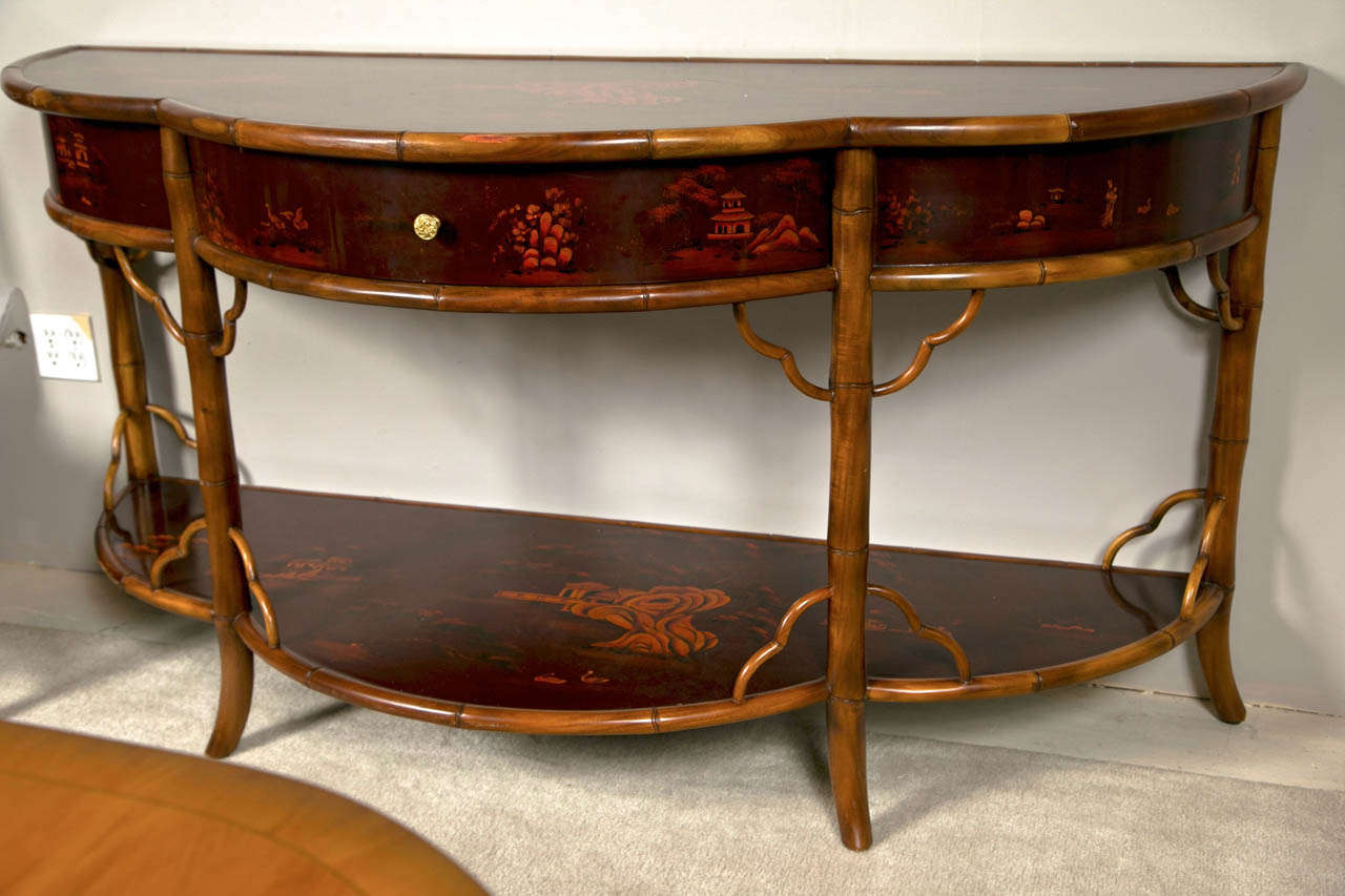 Chinoiserie Style Faux Bamboo Console Table