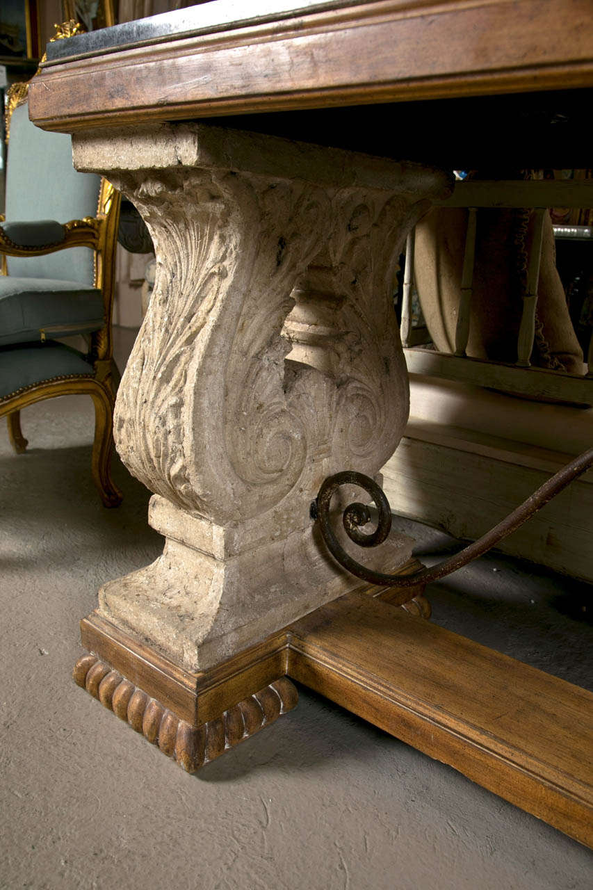 Spanish Colonial Style Stone Top Console Table In Good Condition In Stamford, CT