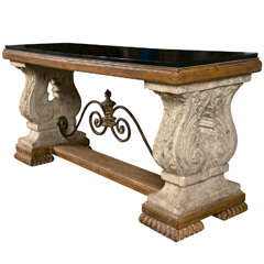 Spanish Colonial Style Stone Top Console Table