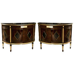 A pair of Russian Neoclassical Style Demi Lune Commodes