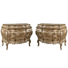 Pair of Louis XV Style Silver Leaf Bombe Commodes Jansen