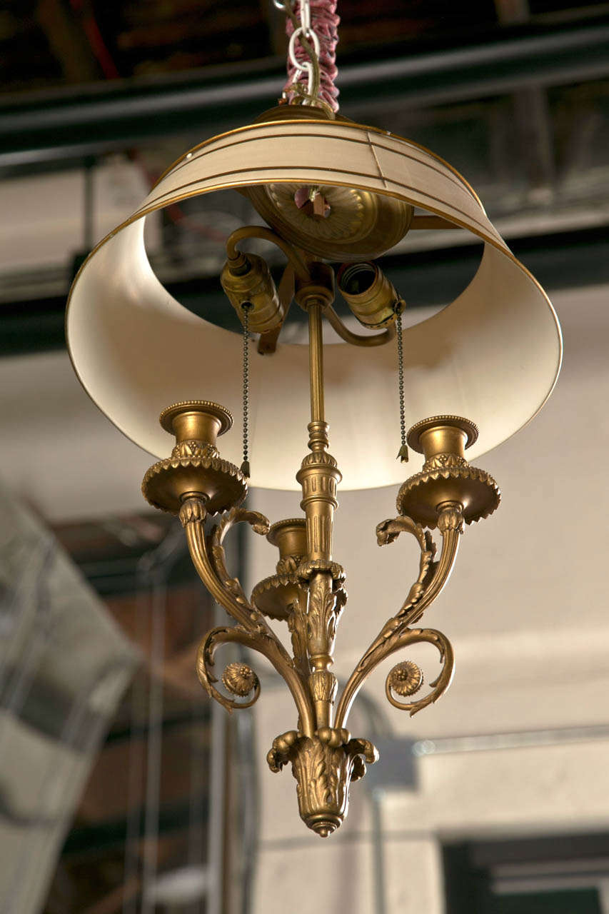 Pair of Finely Chased Bronze Doré Louis XV Style Chandeliers Three