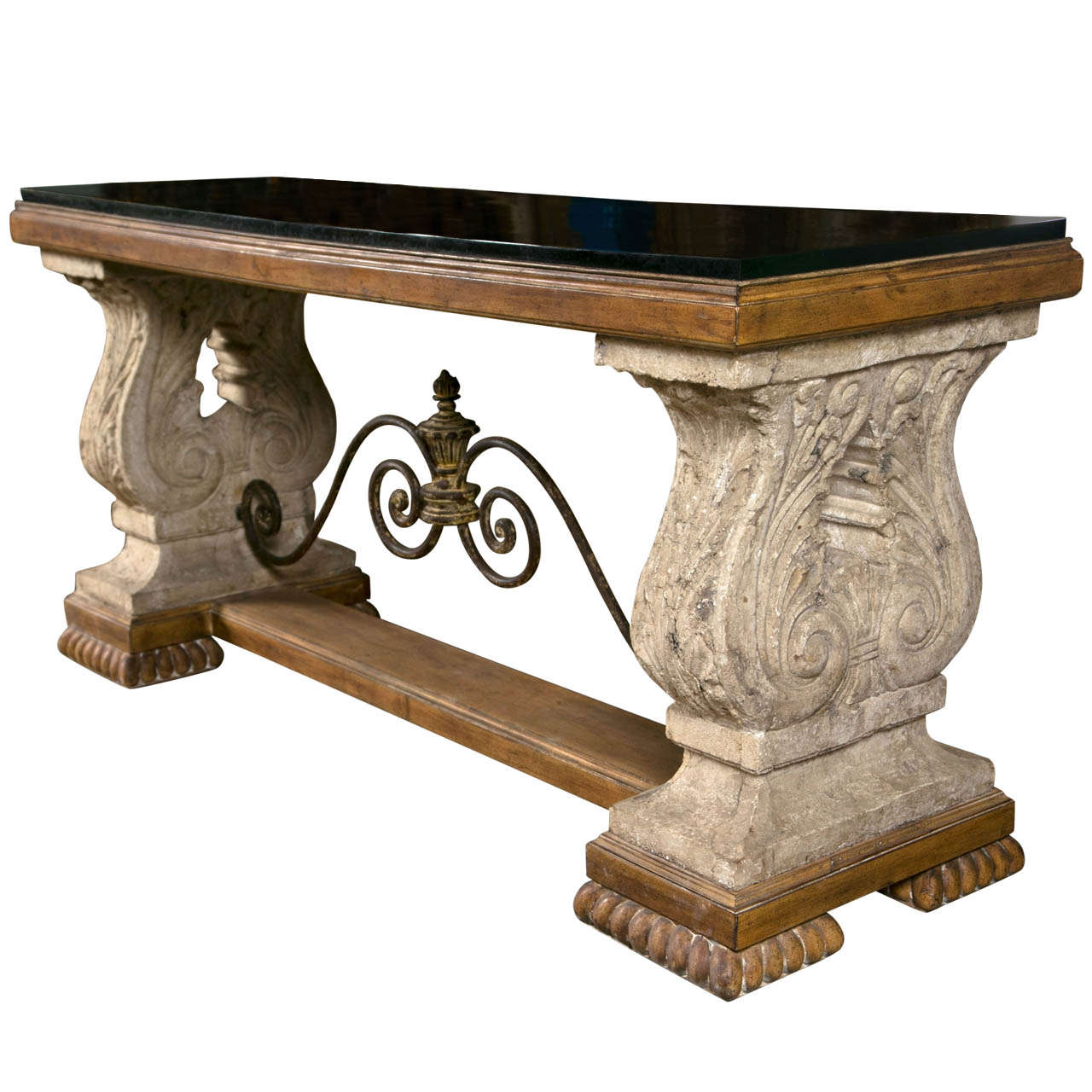 Spanish Colonial Style Stone Top Console Table at 1stDibs