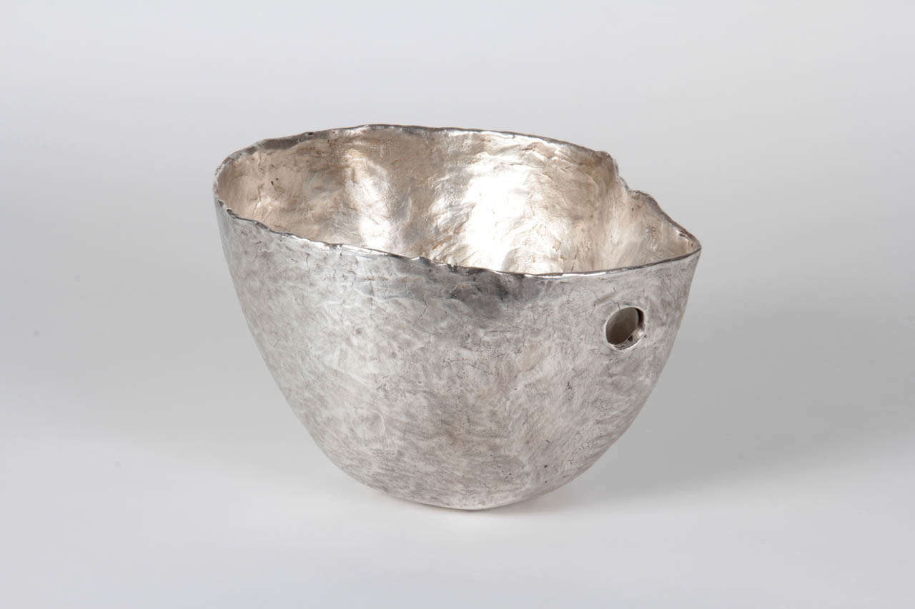 Linda Lee Johnson Organic Shaped Sculpted Silver "Vessel XII" bird bowl c. 2004