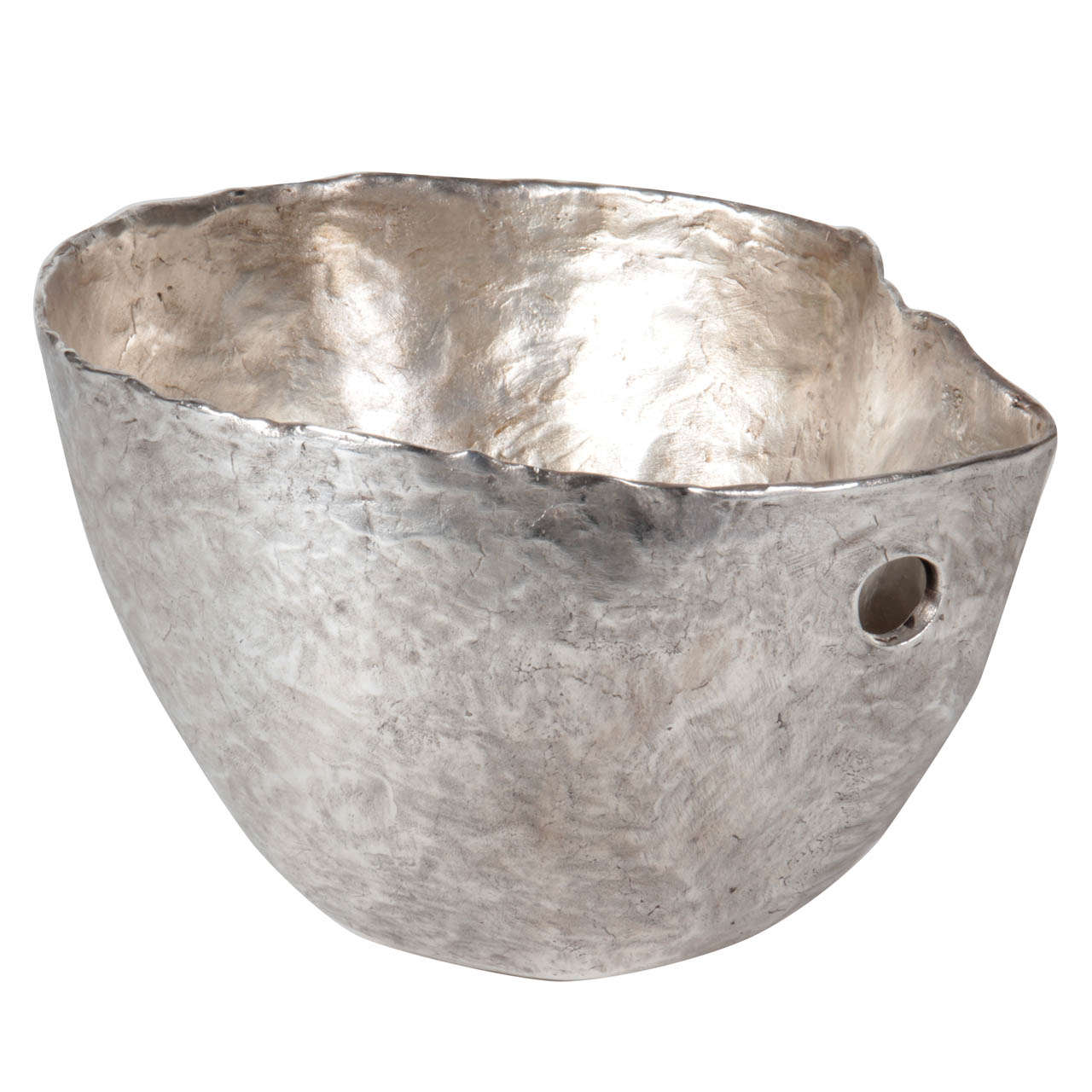 Linda Lee Johnson Organic Shaped Sculpted Silver "Vessel XII" bird bowl c. 2004 For Sale