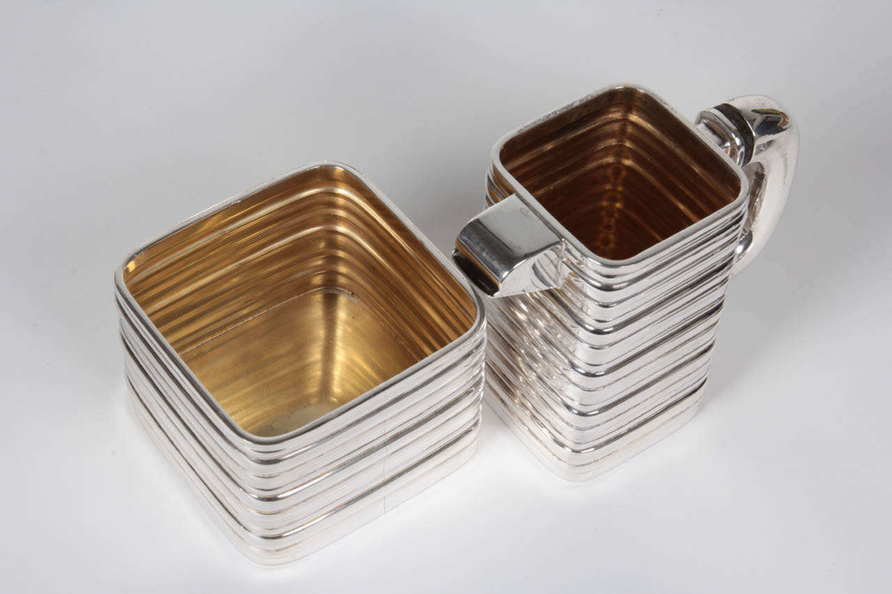American Art Deco Sterling Coffee and Tea Set on Modernist tray c. 1935 For Sale 4