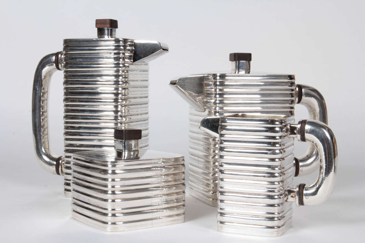 American Art Deco Sterling Coffee and Tea Set on Modernist tray c. 1935 For Sale 5