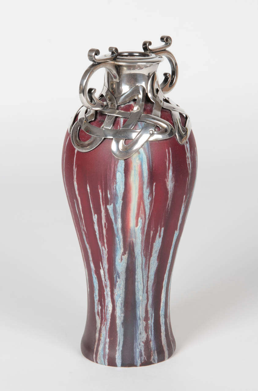 Henry van de Velde Silver mounted Eugene Baudin French Art Nouveau vase c. 1900 In Excellent Condition For Sale In New York, NY