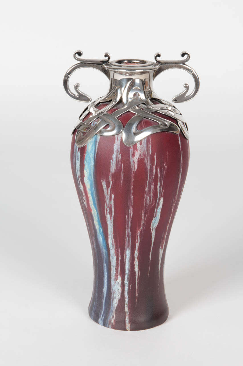20th Century Henry van de Velde Silver mounted Eugene Baudin French Art Nouveau vase c. 1900 For Sale