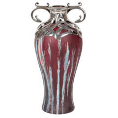 Vase Art nouveau français d'Eugène Baudin monté en argent par Henry van de Velde, vers 1900