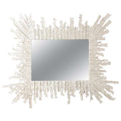 Marcello Fantoni Torched Bronze and White Plaster Painted Mirror, 1950s