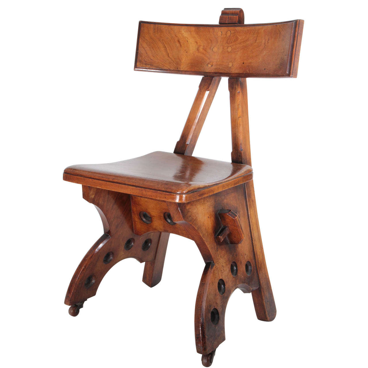 Edward Welby Pugin "Granville" early Arts & Crafts walnut chair c. 1870 For Sale
