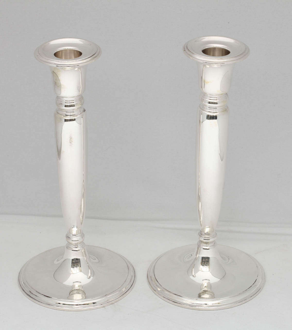 Beautiful pair of tall, sterling silver candlesticks, Tiffany & Co., New York, year-marked for 1926 -1927. Over 9 1/4
