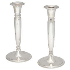 Antique Pair of Tall Tiffany Sterling Silver Candlesticks