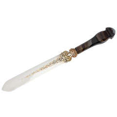 French Sterling Silver Gilt-Mounted Banded Agate Letter Opener