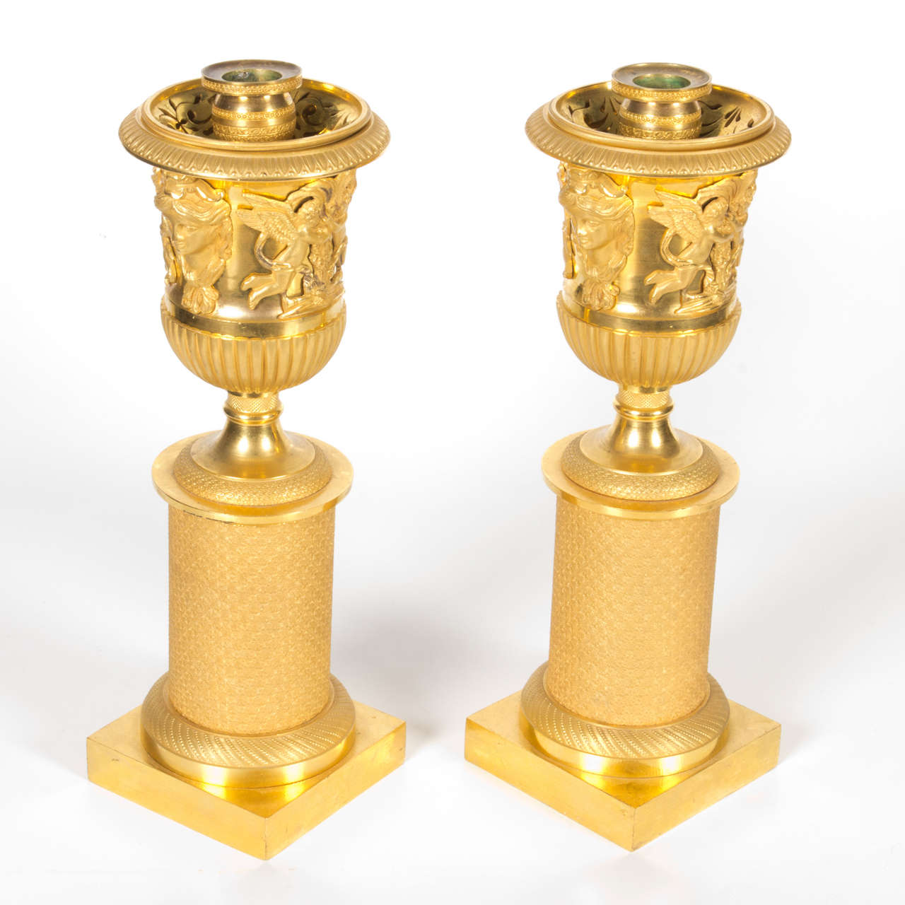 19th Century Pair of French Empire Neoclassical Gilt Bronze Cassolettes, for Russian Market