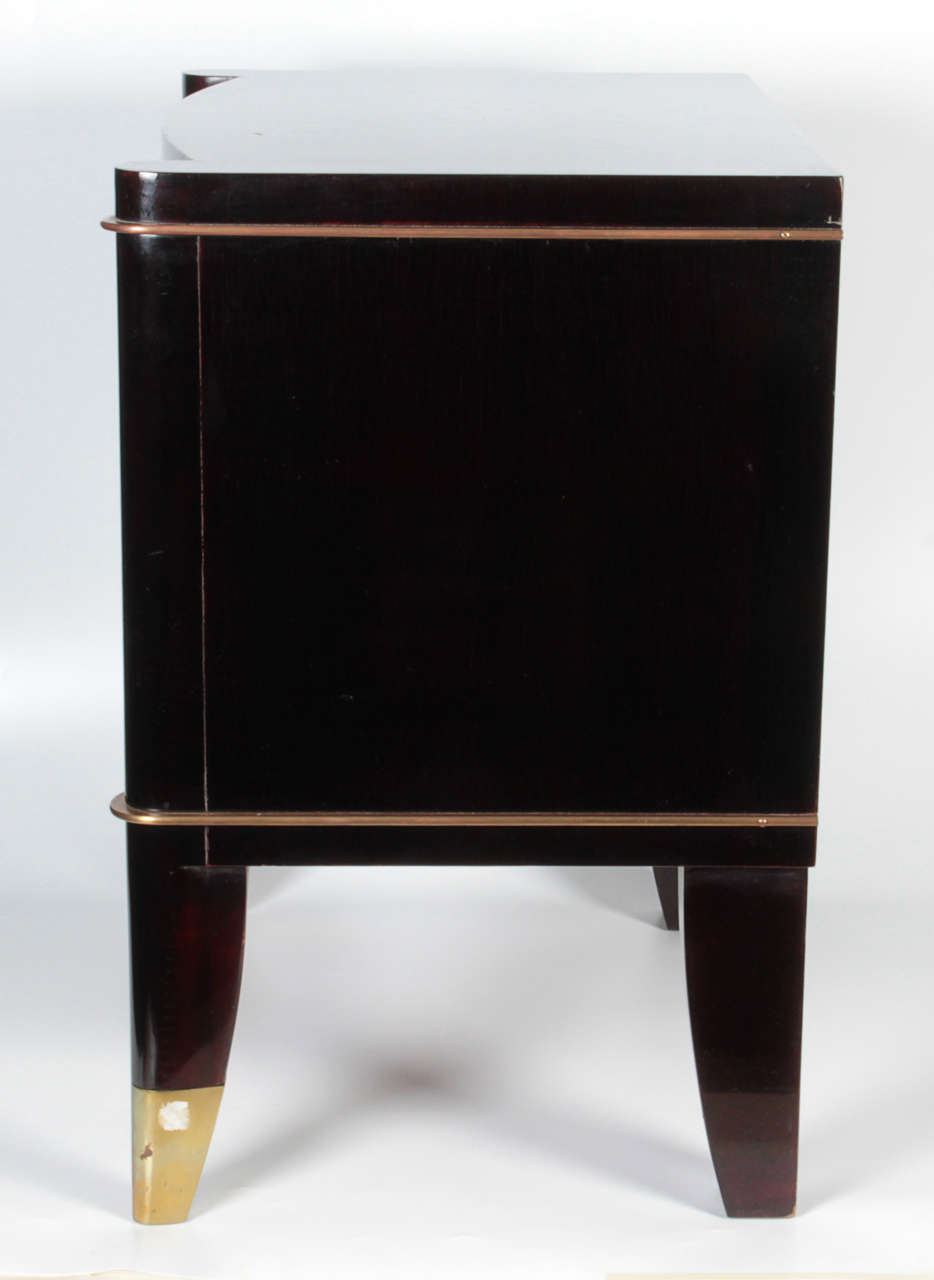 20th Century Pair of Antique French Art Deco Black Lacquer and Gilt Bronze Side Cabinets